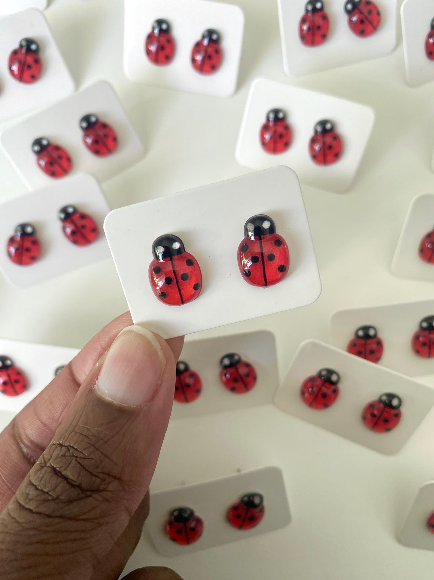 Red Ladybug Stud Earrings