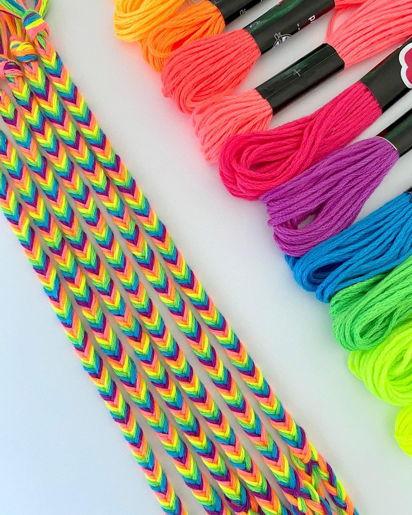 Neon Rainbow Fishtail Friendship Bracelets (Made to Order)