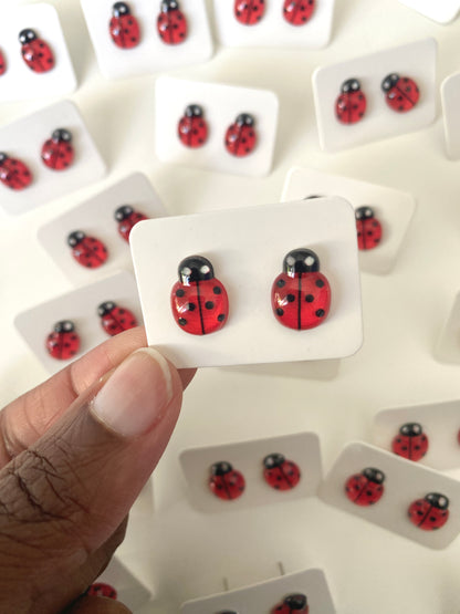 Red Ladybug Stud Earrings