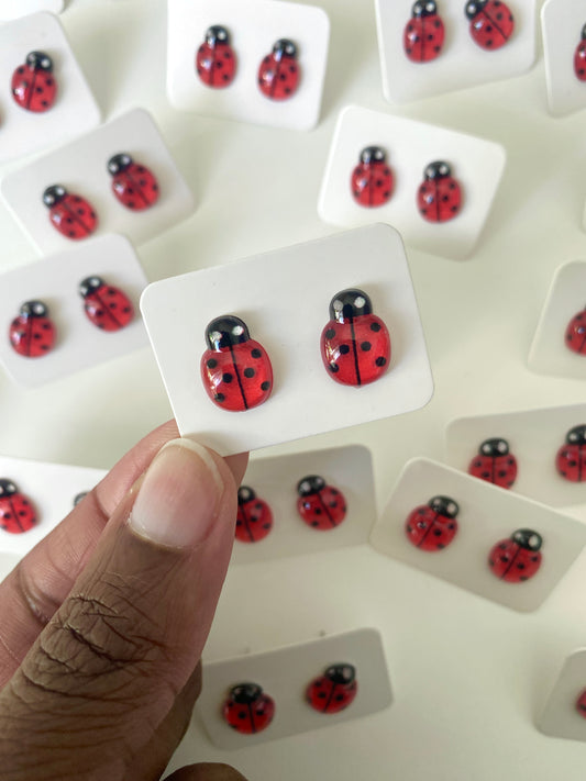 Red Ladybug Stud Earrings