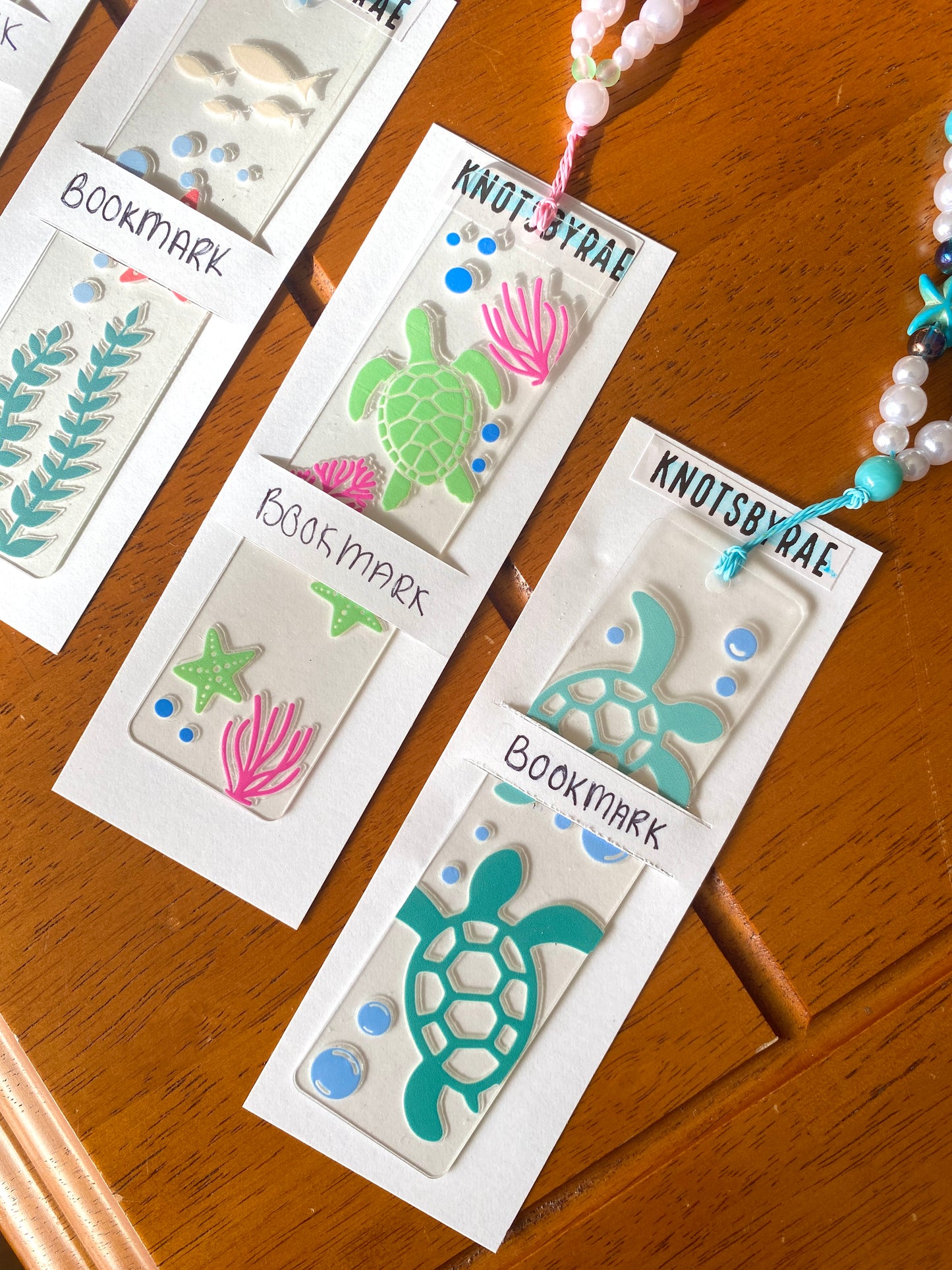 Turtle Ocean Acrylic Bookmarks with Bead Straps