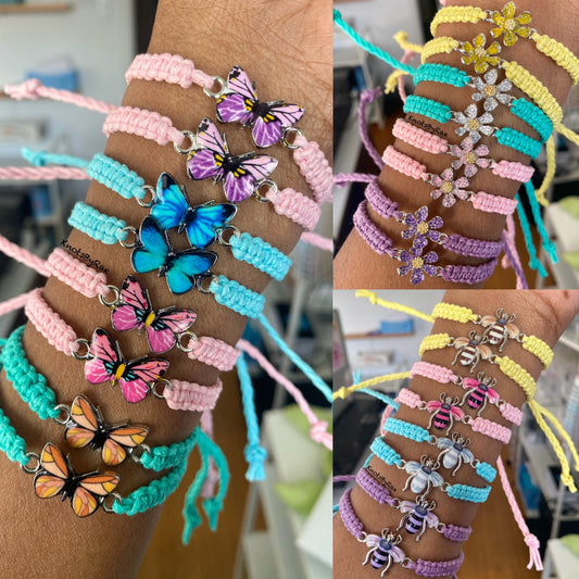 Butterfly, Bee, Flower Charm Bracelets Macrame Bracelets