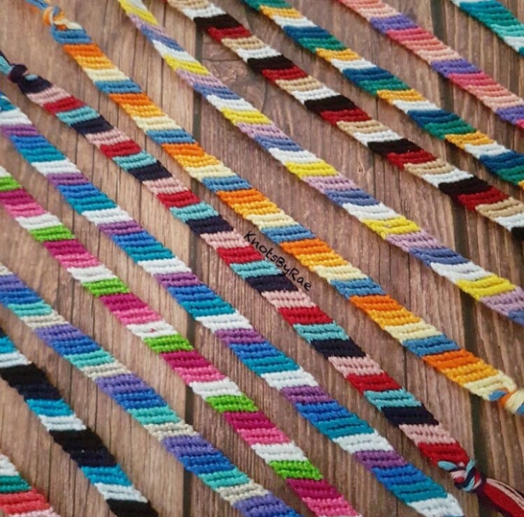 Custom Candy Stripe Friendship Bracelets, Colourful Woven String Bracelets