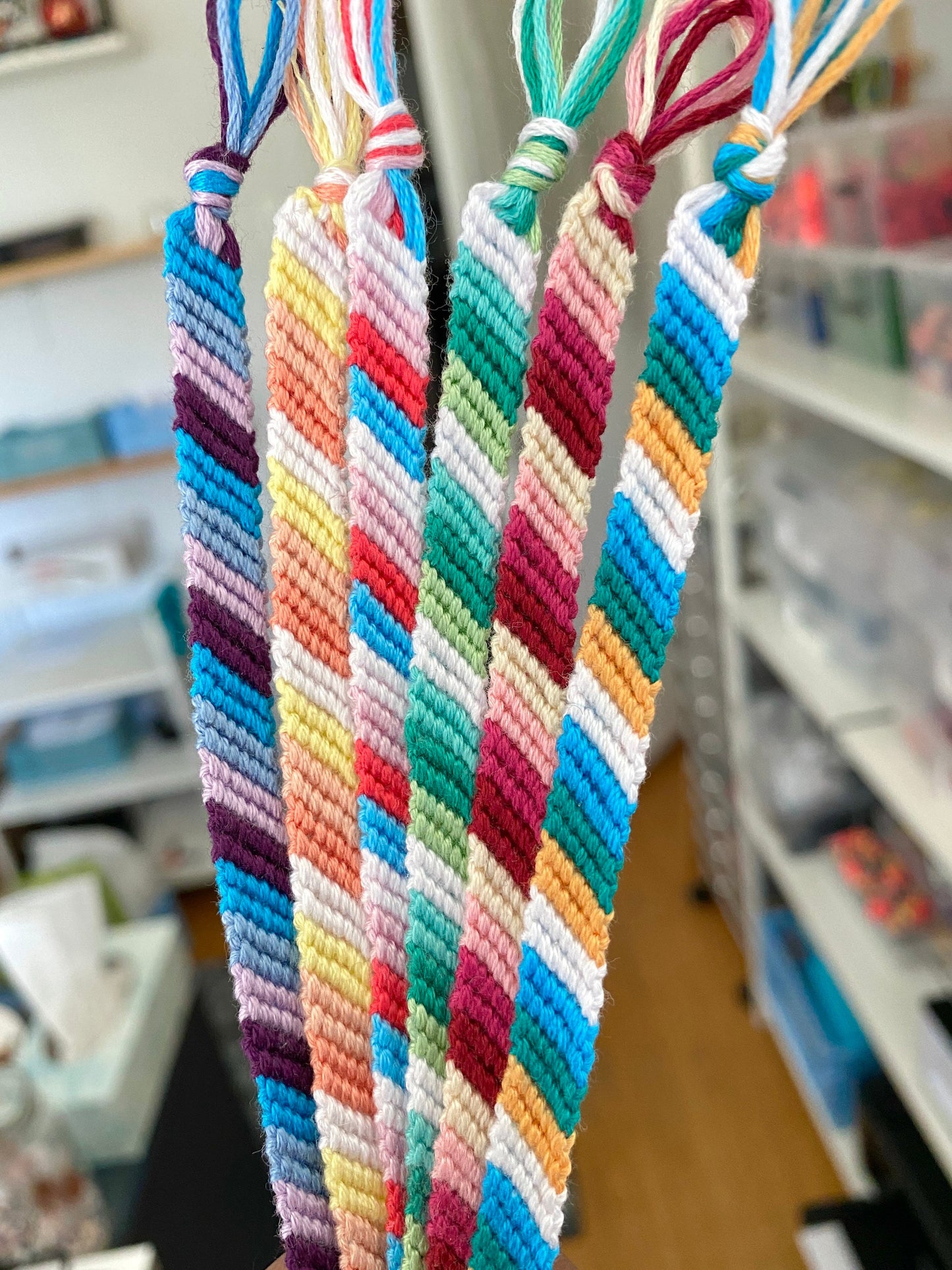 Custom Candy Stripe Friendship Bracelets, Colourful Woven String Bracelets