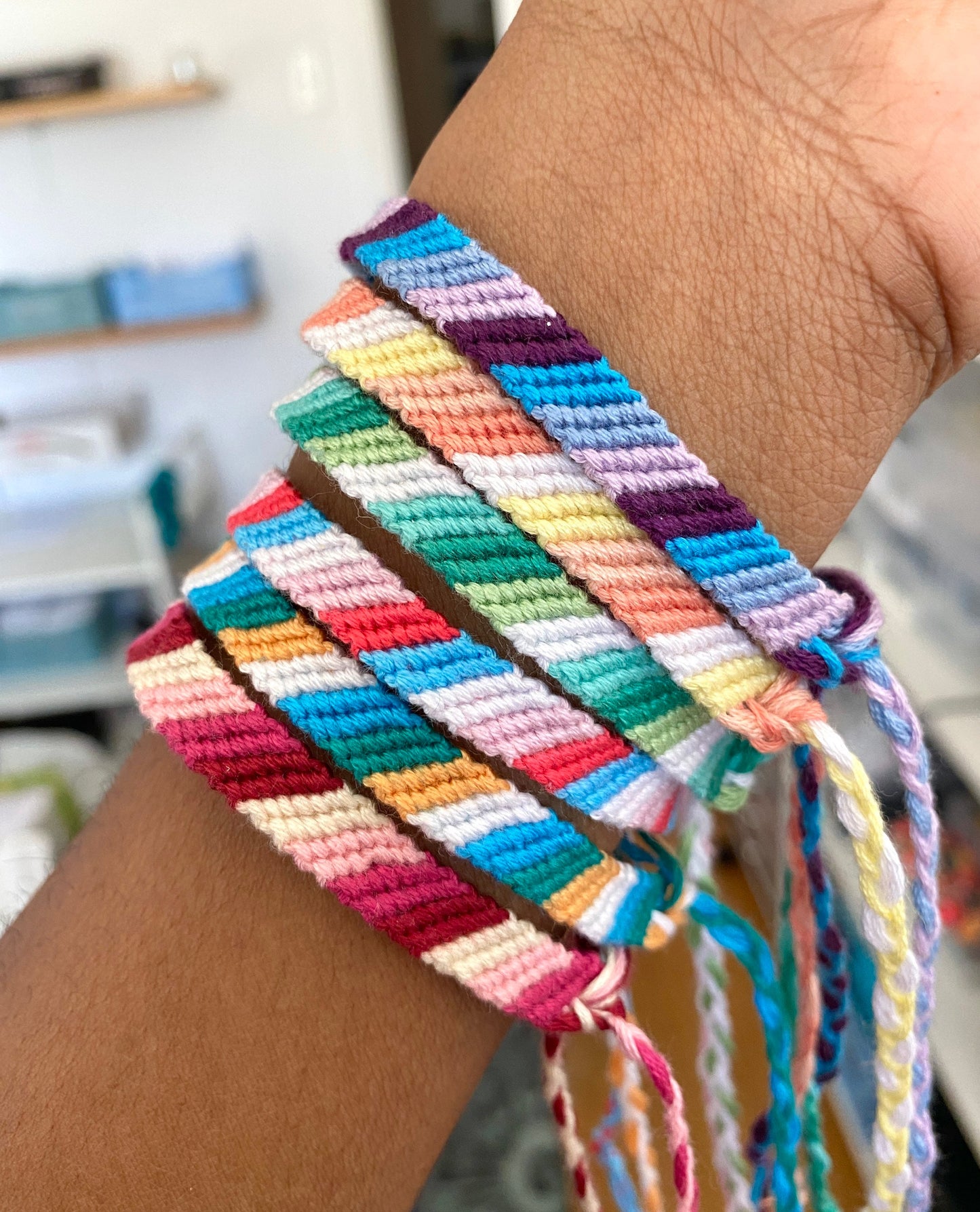 Custom Candy Stripe Friendship Bracelets, Colourful Woven String Bracelets